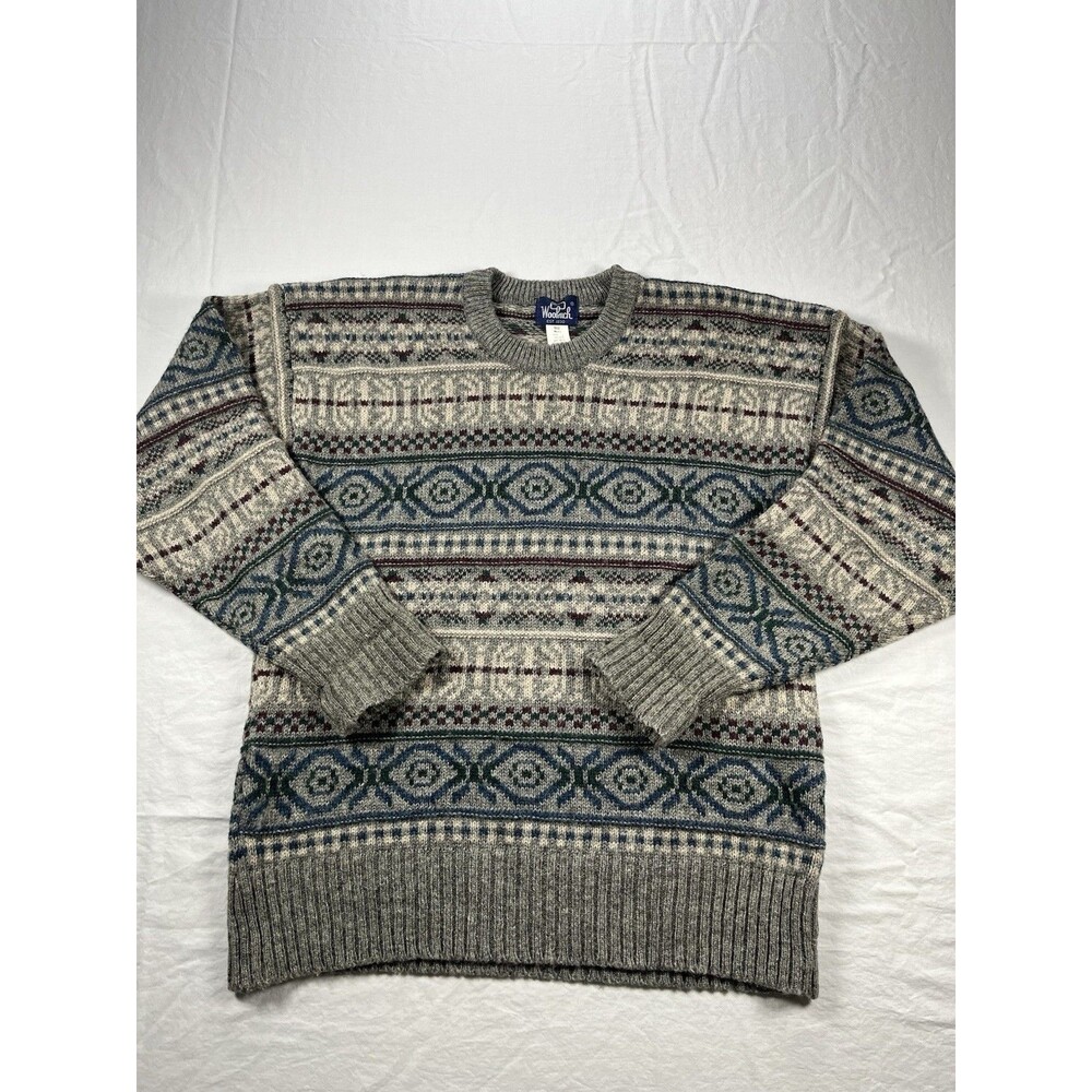 Vtg Woolrich Fair Isle Sweater Mens Large 100% Wool Grandpa Coogi Style Nordic